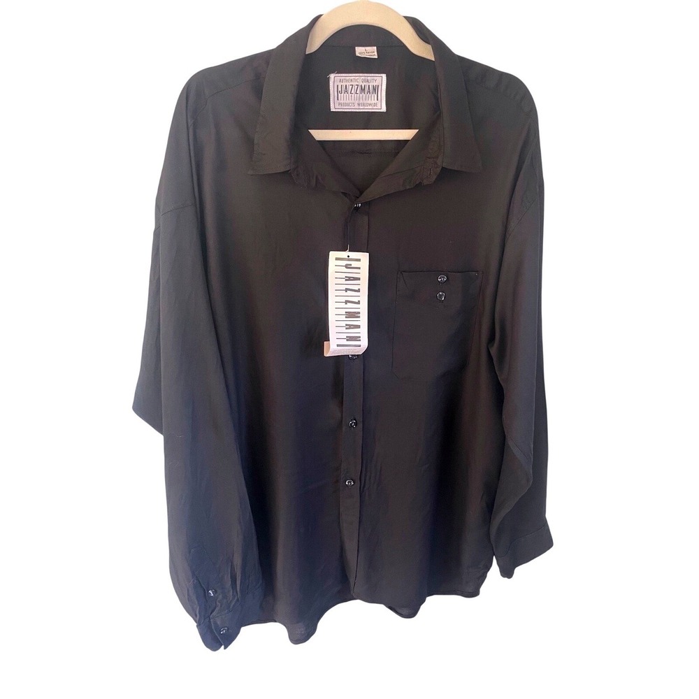 Jazzman Mens Black Long Sleeve Button Up Shirt Size L 100% Rayon